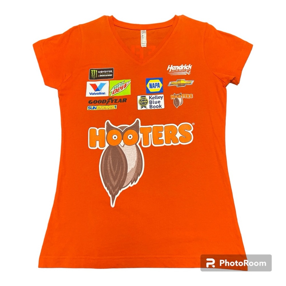 Nascar Women’s Medium Orange Hooters Chase Elliott 24 T-Shirt Monster Napa Chevy